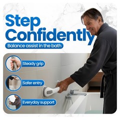 16-Inch Suction Cup Grab Bar in White & Grey â€“ Ultimate Bathroom Safety Handle