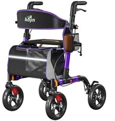 Aojin Lightweight & Foldable Rollator Walker w/Seat, 8″ All-Terrain, 18″ Seat…