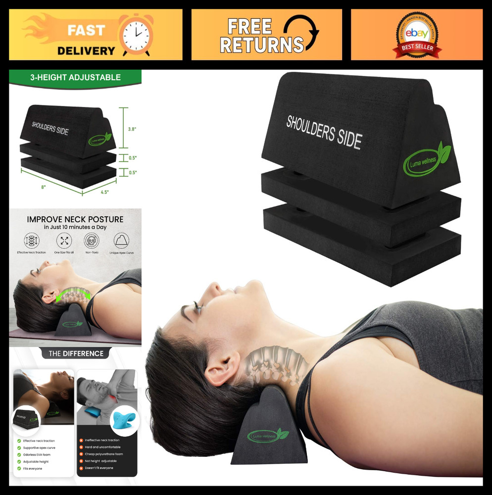 Cervical Traction Device & Neck Stretcher for Spinal Alignment, Firm Support Blo
