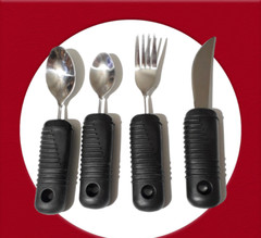 4 Pc Sammons Preston Sure Grip Fork Knife Spoon Aid Utensil Silverware Bendable