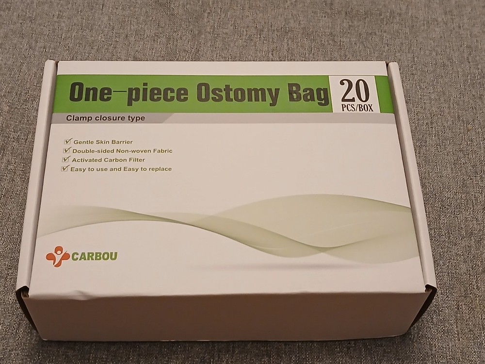 New CARBOU One Piece Ostomy Bag – Box Of 20, Supplies, Exp 2029, Clamp Closure