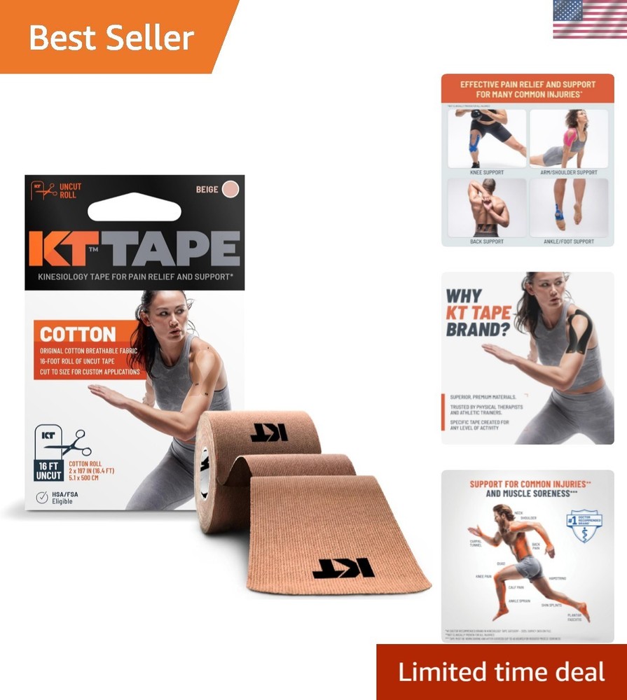 Cotton Elastic Athletic Tape 16 Feet Uncut Roll Pain Relief Support