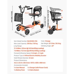 4-Wheel Folding Mobility Scooter for Adults, 265 lbs Load, 48V, 8″ Tires