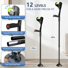 Forearm Crutches for Adults –Heavy-Duty Aluminum Arm double, Black(x2)