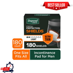 Depend Incontinence Shields for Men, Light Absorbency Pad, White, 180 Count Box