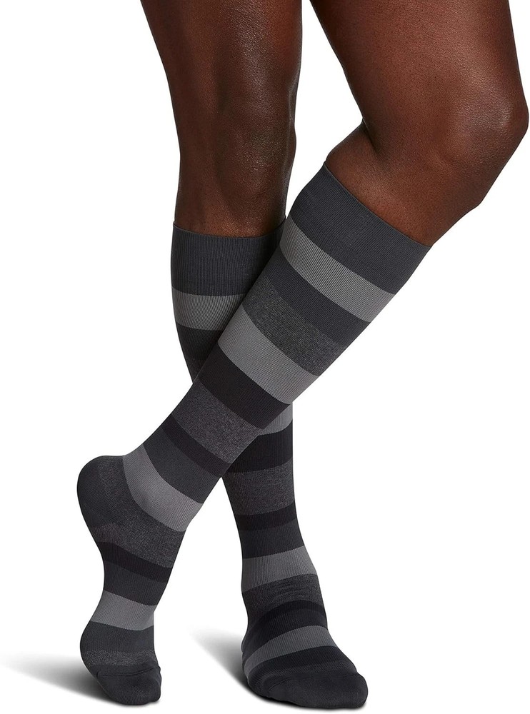 SIGVARIS Microfiber Shades Calf High Socks 15-20 Graphite Stripe Size C NEW