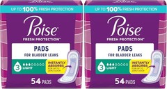 54 Count Pack of 2 Incontinence & Postpartum Pads – Light Absorbency & Freshness