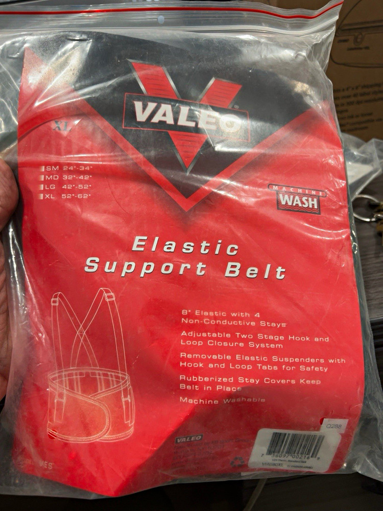 Valeo Lumbar Back Support Belt XL Black Adjustable Machine Washable