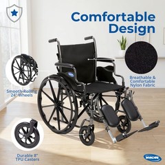 Invacare Folding Wheelchair with 20″ Seat, Legrest, Footrests- Black