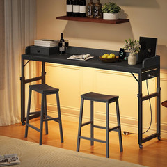 Rolling Overbed Table with Outlets & Light Strip, Adjustable Height, Black