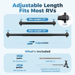 2-in-1 RV Screen Door Handle Grab Bar with Auto Closer, 21-34 in Adjustable