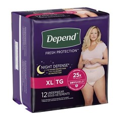Depend Night Defense Womens Absorbent Underwear, Peach, Large (PK/12)
