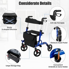 Gymax 2-In-1 Aluminum Rollator Walker Seat Mobility Walking Aid W/ 8 Wheels