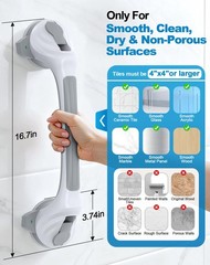 Grab Bars for Shower, 16.7″ Shower Grab Bars for Seniors, Heavy Duty Suction Cup
