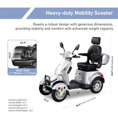 Heavy Duty 4-Wheel Mobility Scooters 31 Miles 3-Speed 800W 500lbs Capacity Red