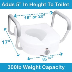 Comfortable Gray White Toilet Seat Riser with Handles for Seniors 5 Inches High