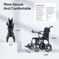 25lbs Lightweight Carbon Fiber Electric Wheelchairs All Terrain Airline Approve
