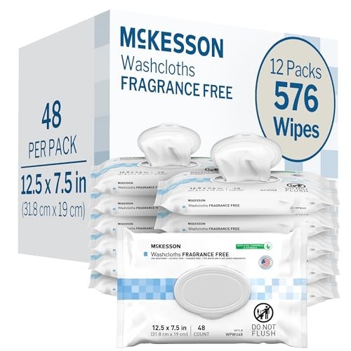 McKesson Washcloth Wipes Unscented 576 Count No-Rinse Adult Wipes