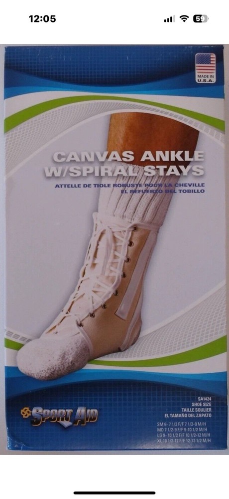 Sport Aid Canvas Ankle w/Spiral Stays (Shoe Size 9-10.5) Natural Large