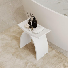 16.5 in W Freestanding Curved Shower Seat, Solid Surface Stool in Matte White