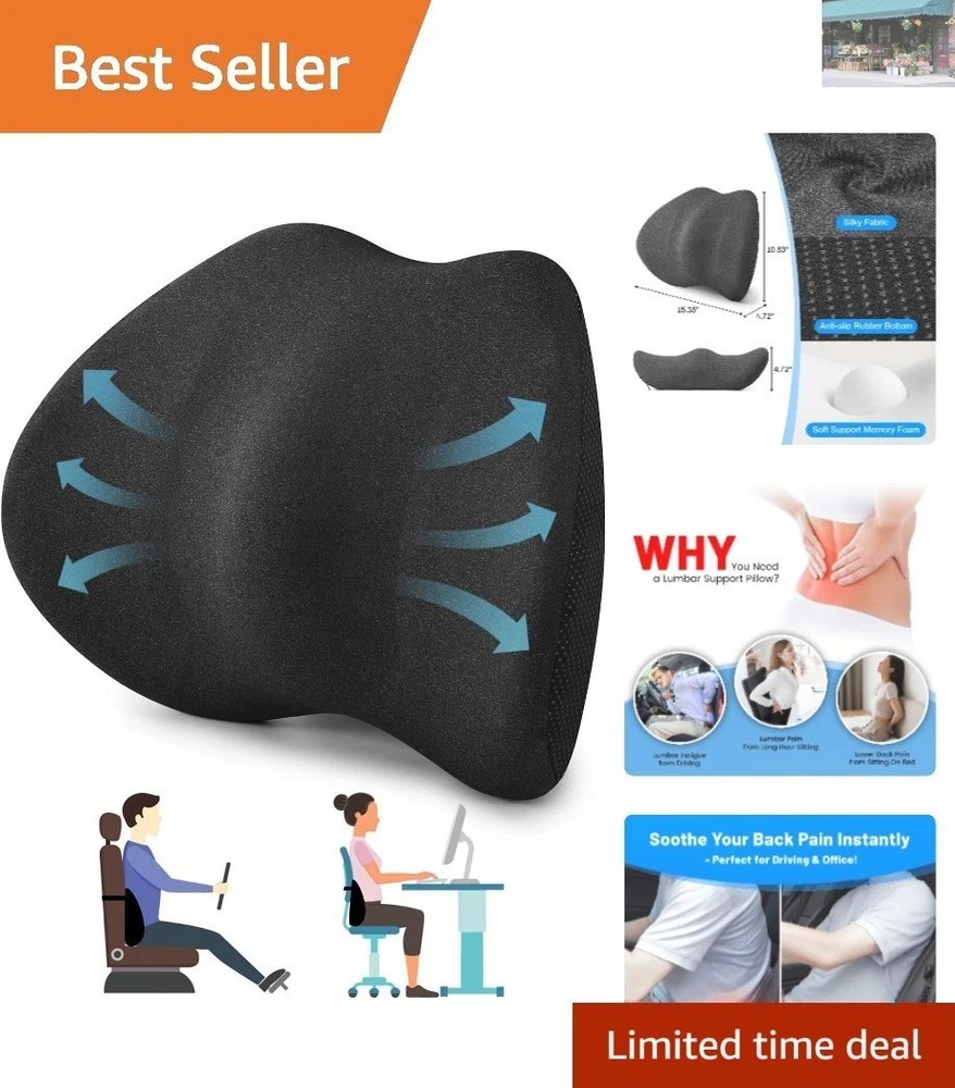 Posture-Correcting Lumbar Support Pillow for Cars & Office Chairs – Dark Grey