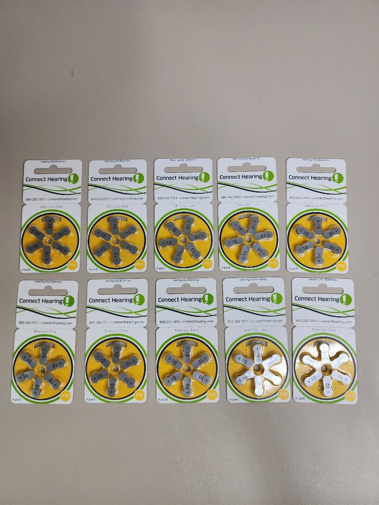 Connect Hearing P10 Hearing Aid Batteries Mercury Free 10 Packages (6 Packs) 60