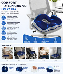 Memory Foam Seat Cushion for Tailbone & Lower Back Pain Relief | Contoured Desig
