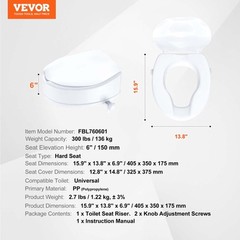 VEVOR Raised Toilet Seat 5″ Raised 300 lbs Universal Toilet Riser for Elderly