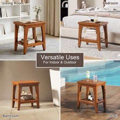 Jekruiet 14″ Compact Premium Solid Teak Shower Bench with Storage 14″, Brown