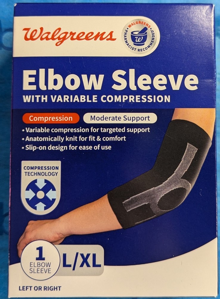 Walgreens Elbow Sleeve Variable Compression Size L/XL Moderate Support New