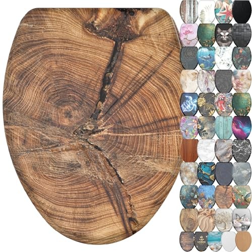 Elongated Wooden Toilet Seat with Quick Release & Soft Close – Old Tree Design