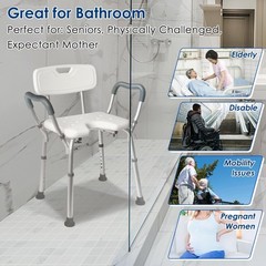 Heavy Duty Shower Chair with Arms & Back, 330lbs Capacity, Cutout Seat, Tool-Fre