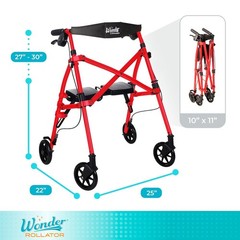NEW STANDER Wonder Space Saver SHORT HEIGHT Rollator w/Seat in Sport Red 4230-SR
