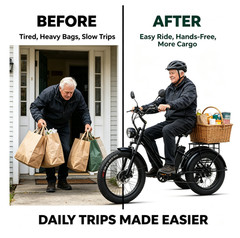 350W Fold Mobility Trike Adult 3 Wheel Detachable Battery Grocery Cargo Basket