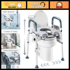 Adjustable Toilet Seat Riser for Seniors, Heavy Duty 400 lbs Capacity, Gray