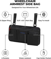 ZHCHG Wheelchair Side Bag with Cup Holder, Wheelchair Armrest Pouch Accessories