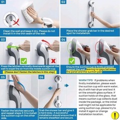 16.8-inch No Drill Grab Bars for Shower & Bathtub, Suction, Portable, Gray, (2)
