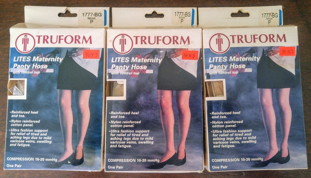3 Pair Truform Lites Maternity Panty Hose Beige 1777-BG P 10-20 mmHg
