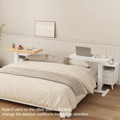 Solid Wood Overbed Bedside Table with Wheels, Adjustable Medical Tilt Top Hospit