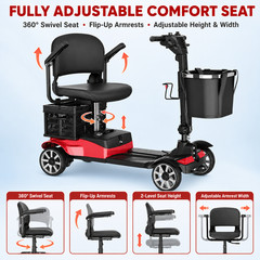 4 Wheel Mobility Scooter for Adults 350W Electric Travel Scooter 350 lbs Red