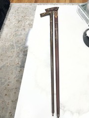 Vintage Polish Folk Art Zakopane Hand Carved Wood Walking Cane Axe Hatchet