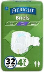 FitRight Bariatric Adult Incontinence Briefs with Tabs, Super Absorbent, 4XL, 65
