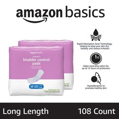 Amazon Basics Womens Incontinence Pads, Moderate Absorbency, Long Length, 108 Ct