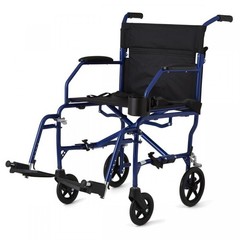 Medline Ultralight Transport Chair, Blue, Aluminum, 300 Lb. Capacity, 1 Count