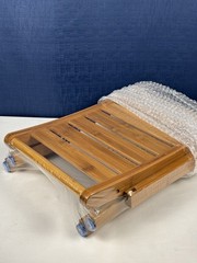 2-Tier Bamboo Shower Stool, Wooden Spa Bathing Stool, NEW 16x12x15