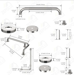Polished Chrome L-Shaped Grab Bar 12×24 Inch + Knurled Shower Grab Rail 20 Inch