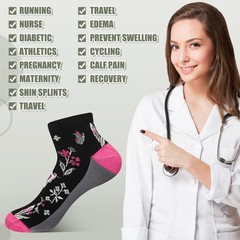 6 Pairs Ankle Compression Socks for Women Floral Low Cut Athletic Support Soc…