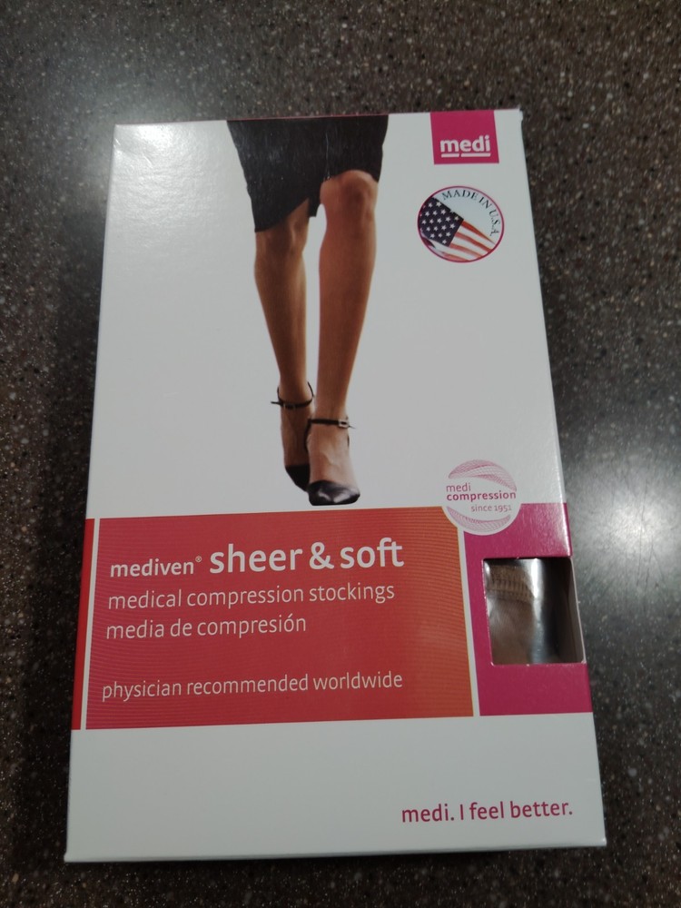 MEDIVEN COMPRESSION STOCKINGS 15-20 NATURAL CLOSED TOE FREE SHIPPING