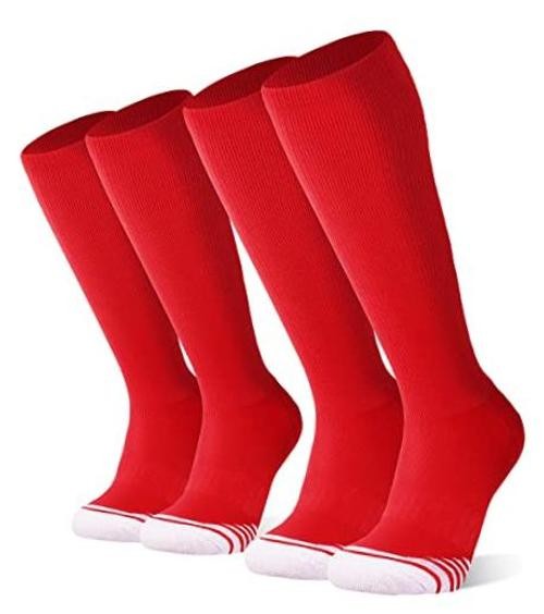 2/3 Pack Baseball Soccer Softball Socks for Kids Youth Men Medium Red (2 Pack)