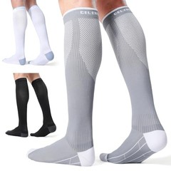 CelerSport 3 Pairs Compression Socks for Men Large-X-Large Black + White + Grey